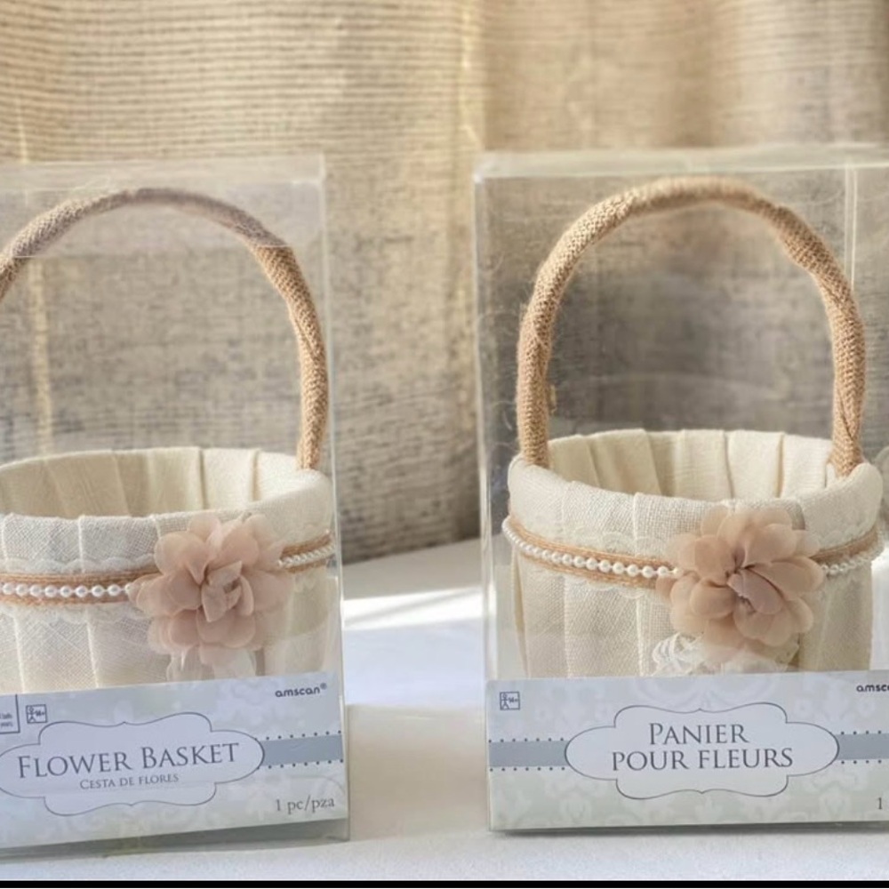 Ivory Flower Girl Basket Wedding Pearl Ribbon Floral Ceremony Basket
